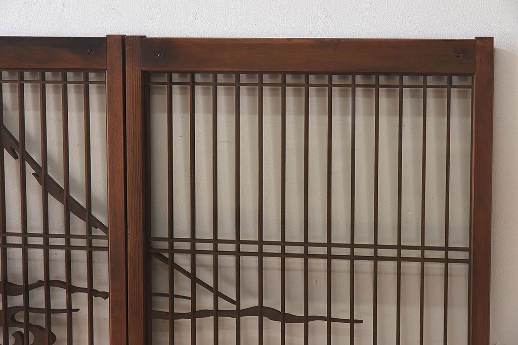 和製アンティーク　富士の図柄が魅力的な書院戸4枚セット(格子戸、ガラス戸、窓)