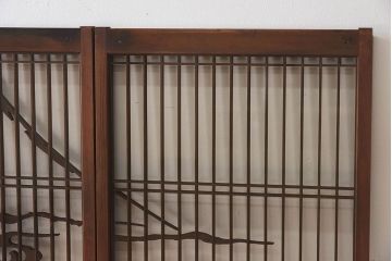 和製アンティーク　富士の図柄が魅力的な書院戸4枚セット(格子戸、ガラス戸、窓)