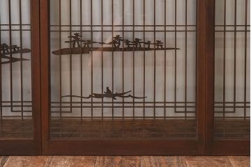 和製アンティーク　富士の図柄が魅力的な書院戸4枚セット(格子戸、ガラス戸、窓)