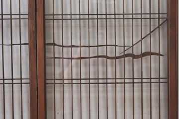 和製アンティーク　富士の図柄が魅力的な書院戸4枚セット(格子戸、ガラス戸、窓)