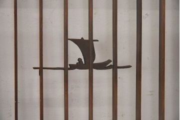 和製アンティーク　富士の図柄が魅力的な書院戸4枚セット(格子戸、ガラス戸、窓)