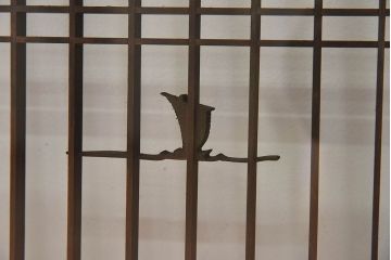 和製アンティーク　富士の図柄が魅力的な書院戸4枚セット(格子戸、ガラス戸、窓)