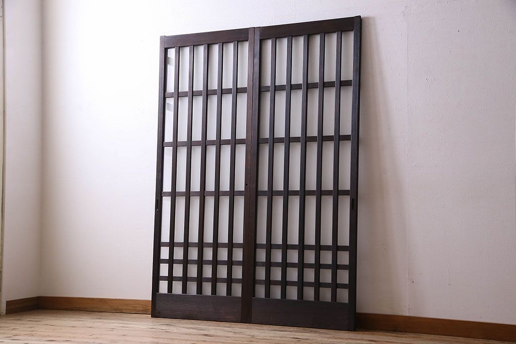 和製アンティーク　モダンな雰囲気漂うガラス格子戸(引き戸)2枚セット