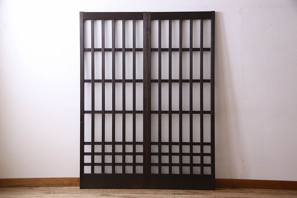 和製アンティーク　モダンな雰囲気漂うガラス格子戸(引き戸)2枚セット
