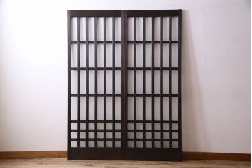 和製アンティーク　モダンな雰囲気漂うガラス格子戸(引き戸)2枚セット