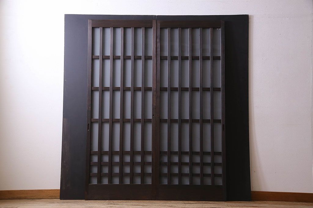 和製アンティーク　モダンな雰囲気漂うガラス格子戸(引き戸)2枚セット