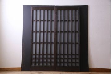 和製アンティーク　モダンな雰囲気漂うガラス格子戸(引き戸)2枚セット