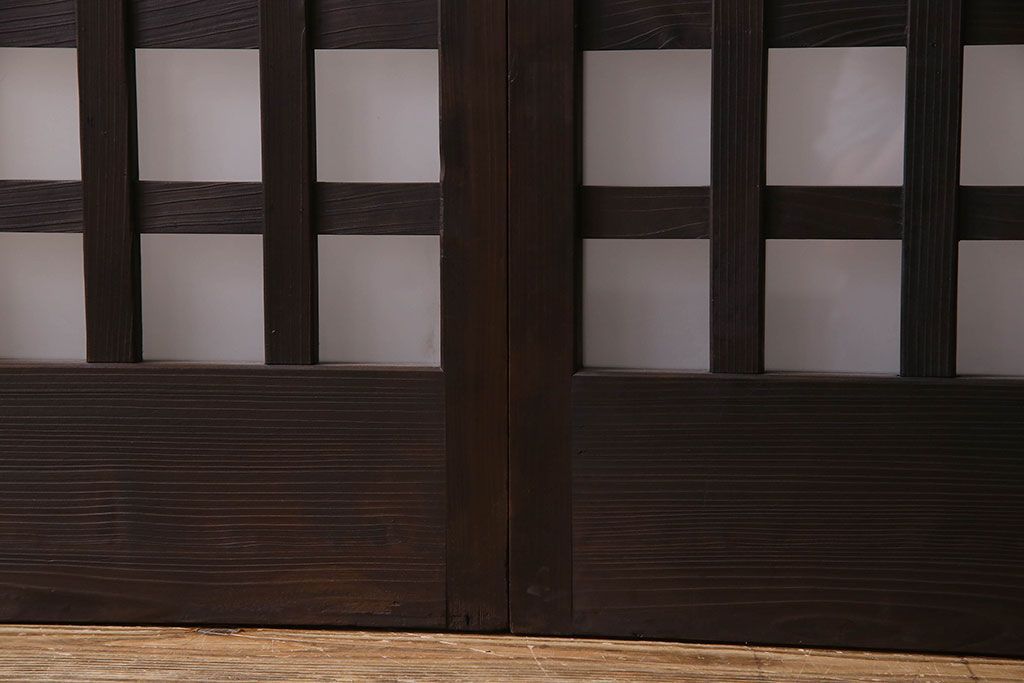 和製アンティーク　モダンな雰囲気漂うガラス格子戸(引き戸)2枚セット