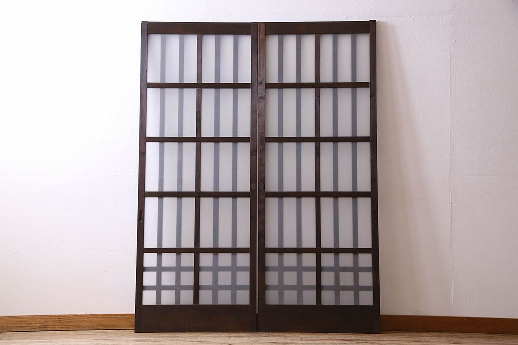 和製アンティーク　モダンな雰囲気漂うガラス格子戸(引き戸)2枚セット