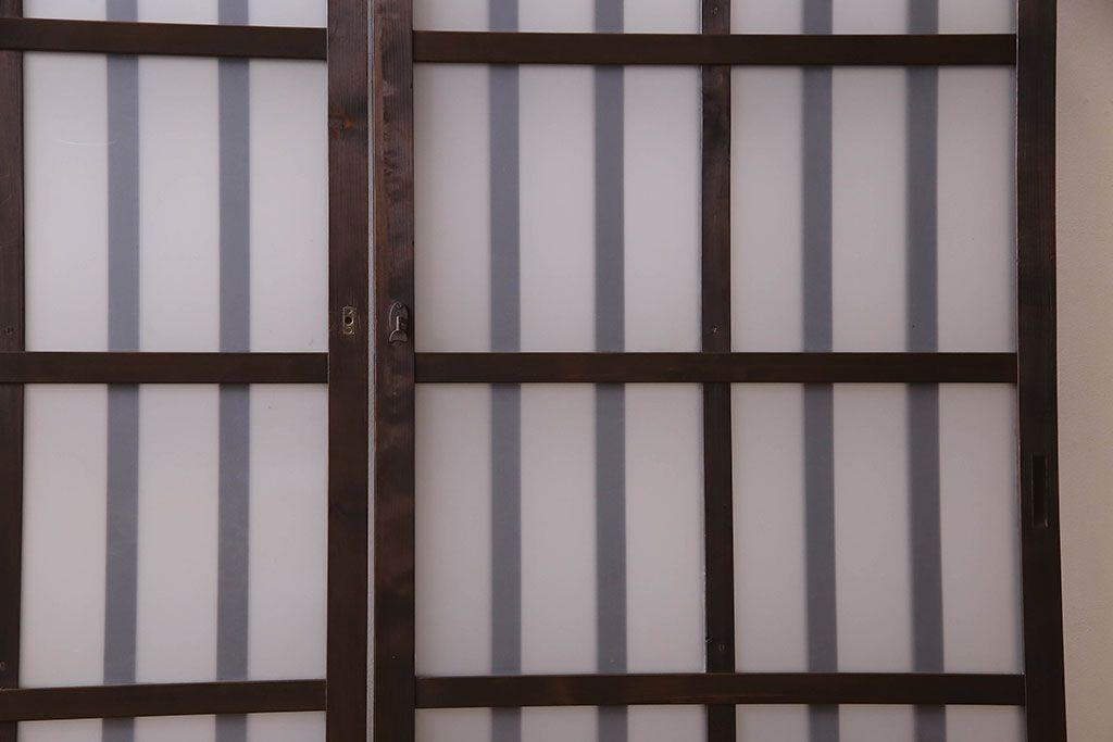 和製アンティーク　モダンな雰囲気漂うガラス格子戸(引き戸)2枚セット