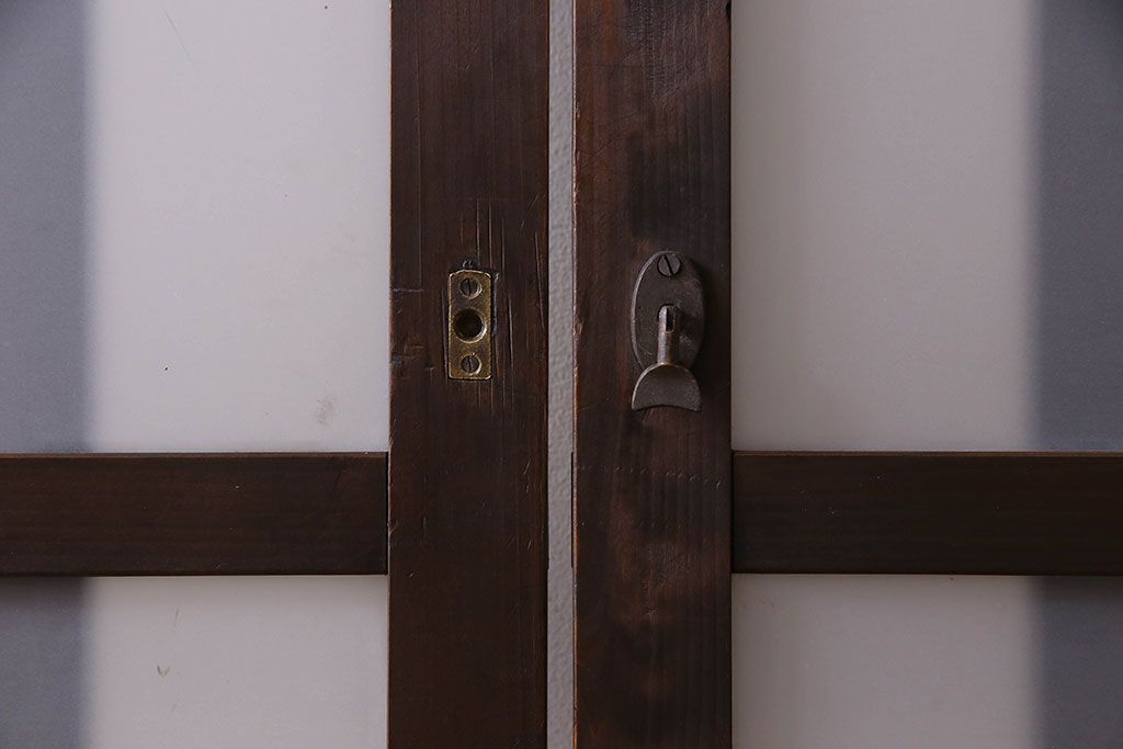 和製アンティーク　モダンな雰囲気漂うガラス格子戸(引き戸)2枚セット