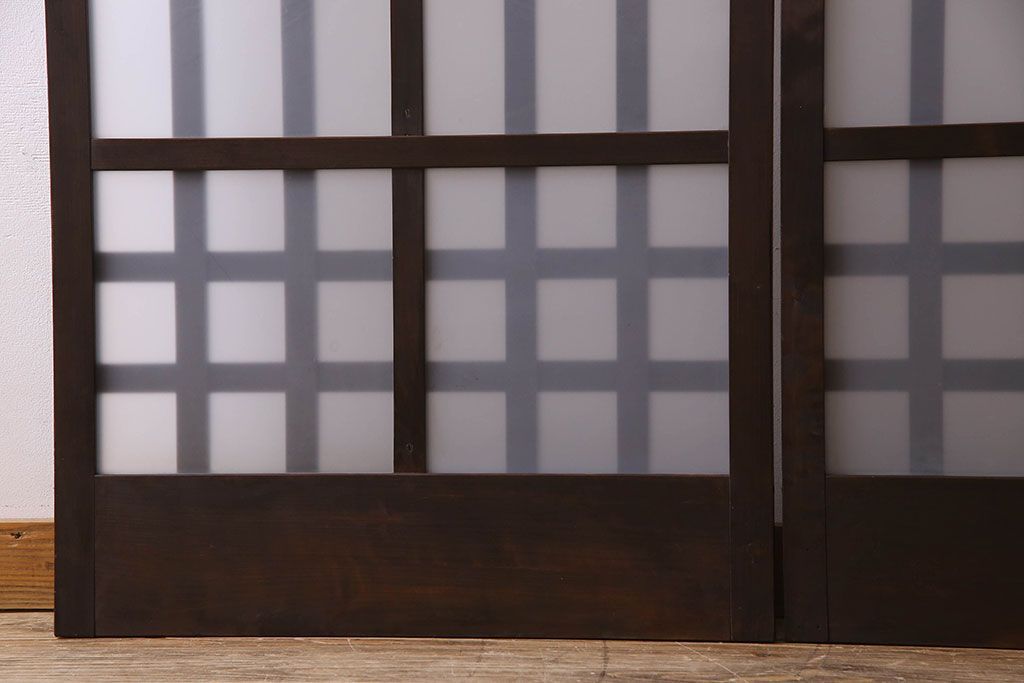 和製アンティーク　モダンな雰囲気漂うガラス格子戸(引き戸)2枚セット