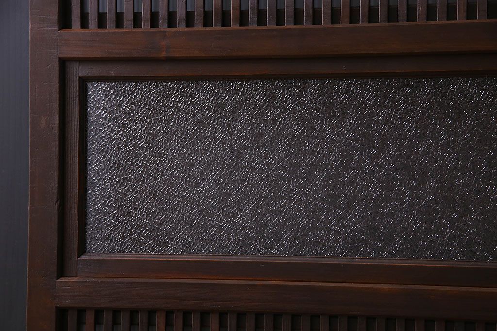 和製アンティーク　腰板ケヤキ材　モダンな格子戸(引き戸)2枚セット