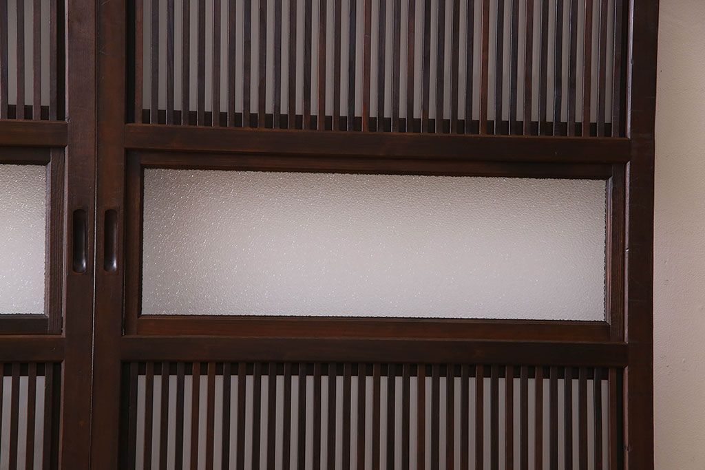 和製アンティーク　腰板ケヤキ材　モダンな格子戸(引き戸)2枚セット