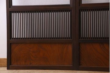和製アンティーク　腰板ケヤキ材　モダンな格子戸(引き戸)2枚セット