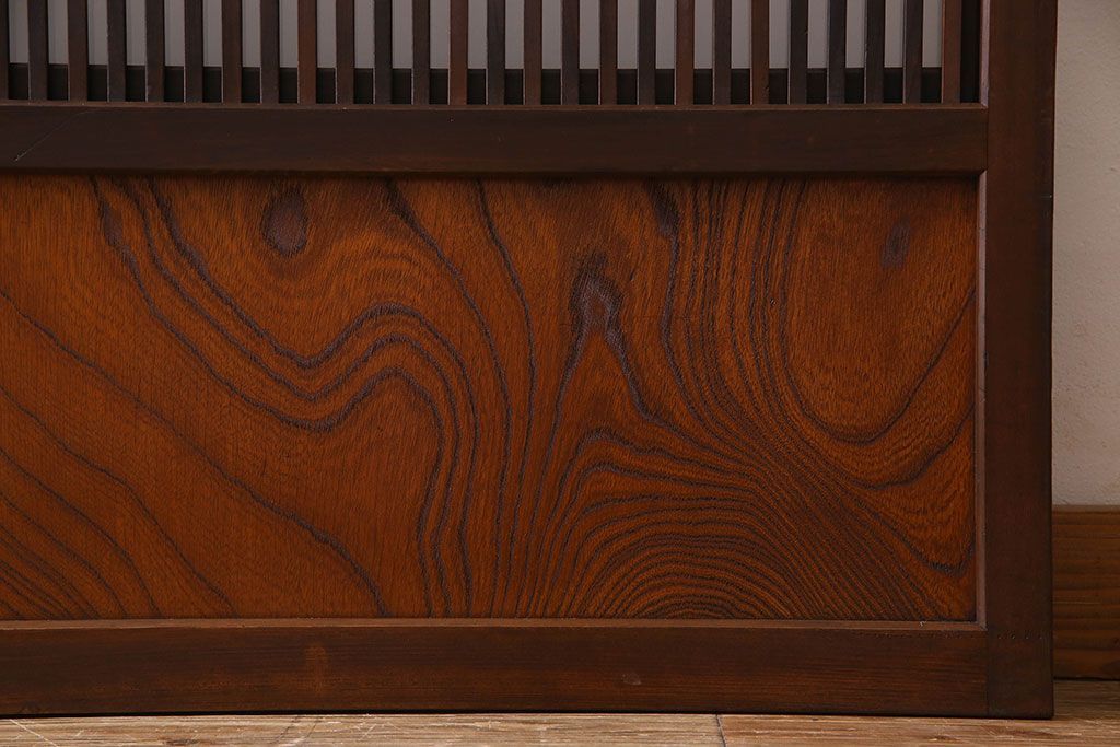 和製アンティーク　腰板ケヤキ材　モダンな格子戸(引き戸)2枚セット