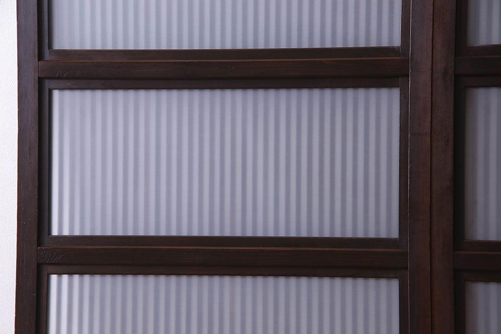 和製アンティーク　腰板ケヤキ材　モダンな格子戸(引き戸)2枚セット