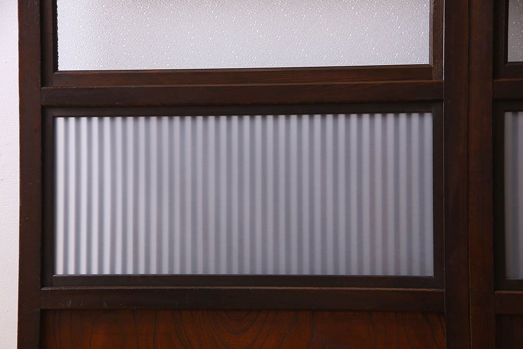 和製アンティーク　腰板ケヤキ材　モダンな格子戸(引き戸)2枚セット