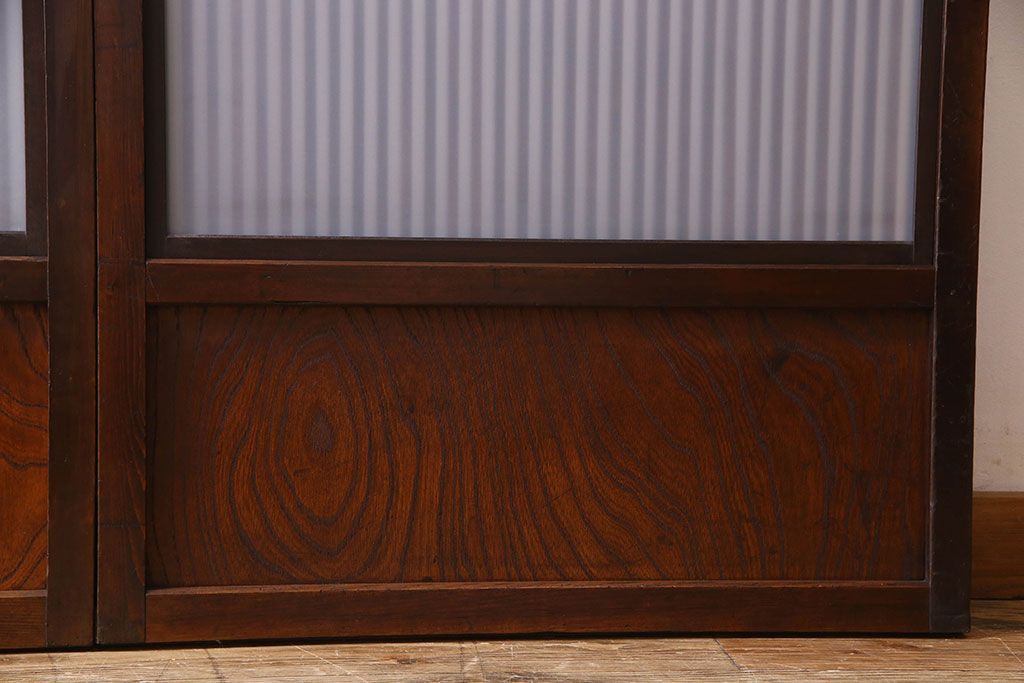 和製アンティーク　腰板ケヤキ材　モダンな格子戸(引き戸)2枚セット