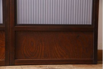 和製アンティーク　腰板ケヤキ材　モダンな格子戸(引き戸)2枚セット