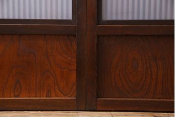 和製アンティーク　腰板ケヤキ材　モダンな格子戸(引き戸)2枚セット