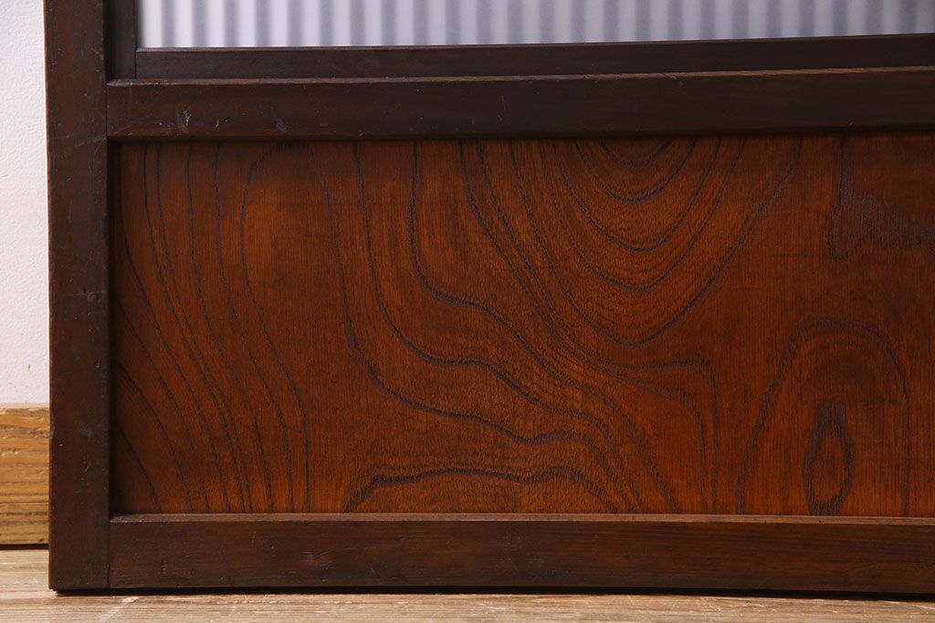 和製アンティーク　腰板ケヤキ材　モダンな格子戸(引き戸)2枚セット