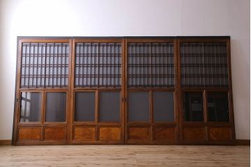 和製アンティーク　凝った格子のデザインが素敵なガラス戸(格子戸)4枚セット