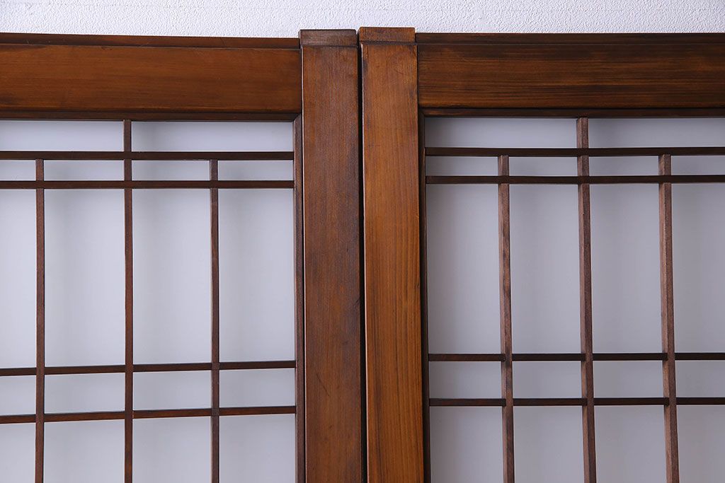 和製アンティーク　凝った格子のデザインが素敵なガラス戸(格子戸)4枚セット