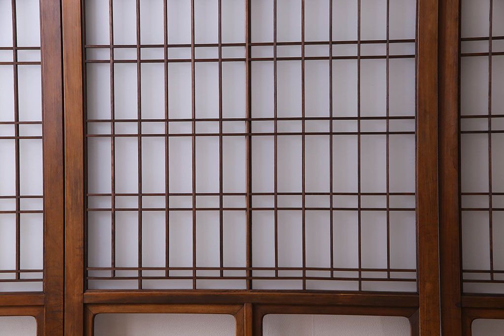 和製アンティーク　凝った格子のデザインが素敵なガラス戸(格子戸)4枚セット