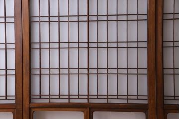 和製アンティーク　凝った格子のデザインが素敵なガラス戸(格子戸)4枚セット