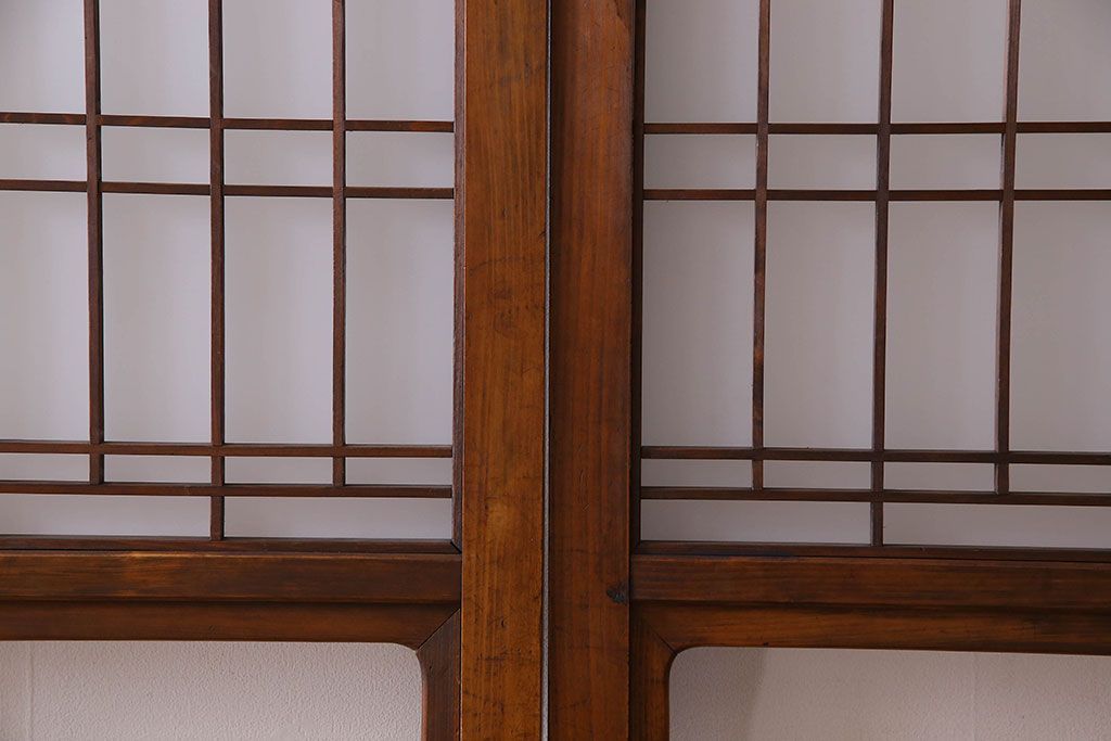 和製アンティーク　凝った格子のデザインが素敵なガラス戸(格子戸)4枚セット