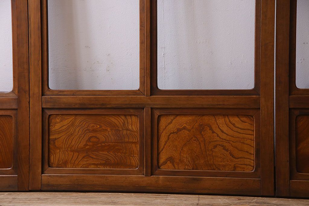 和製アンティーク　凝った格子のデザインが素敵なガラス戸(格子戸)4枚セット