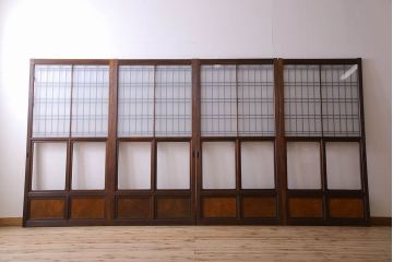 和製アンティーク　凝った格子のデザインが素敵なガラス戸(格子戸)4枚セット