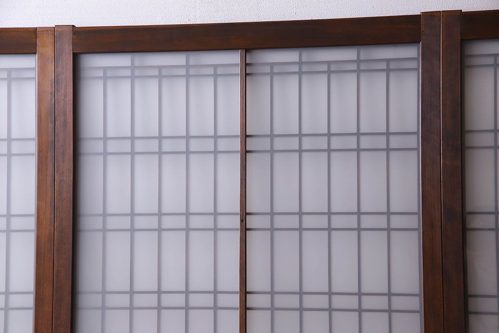 和製アンティーク　凝った格子のデザインが素敵なガラス戸(格子戸)4枚セット