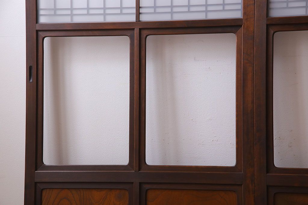 和製アンティーク　凝った格子のデザインが素敵なガラス戸(格子戸)4枚セット