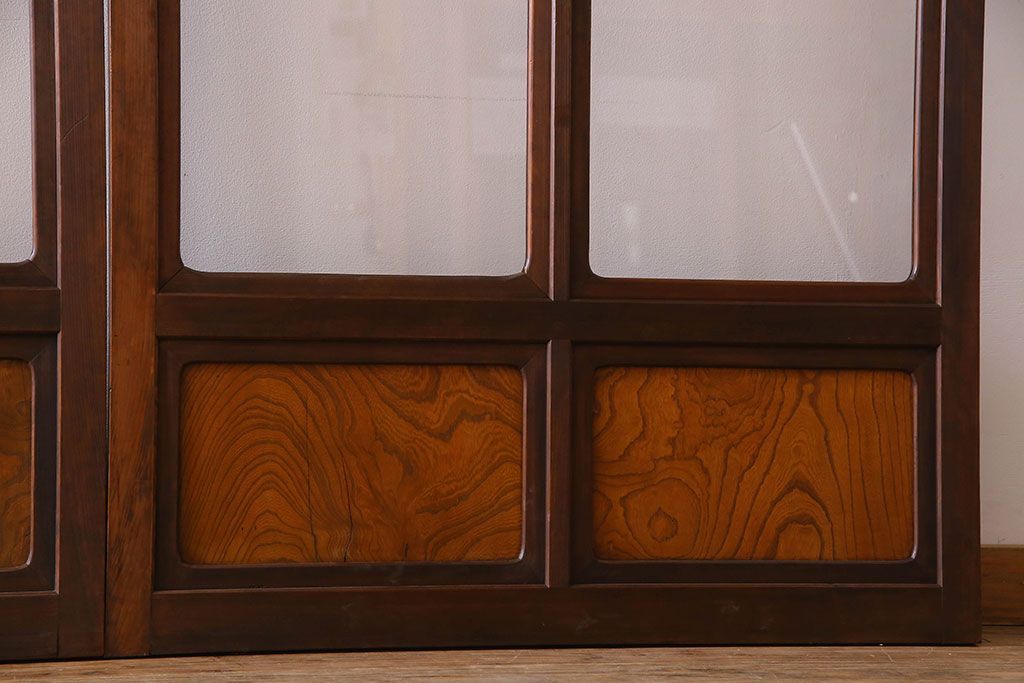 和製アンティーク　凝った格子のデザインが素敵なガラス戸(格子戸)4枚セット