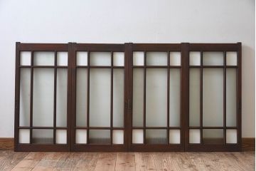 和製アンティーク　大正ロマン香る　色ガラス入りのガラス戸4枚セット(引き戸、窓)