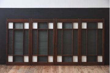和製アンティーク　大正ロマン香る　色ガラス入りのガラス戸4枚セット(引き戸、窓)