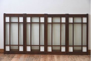 和製アンティーク　大正ロマン香る　色ガラス入りのガラス戸4枚セット(引き戸、窓)