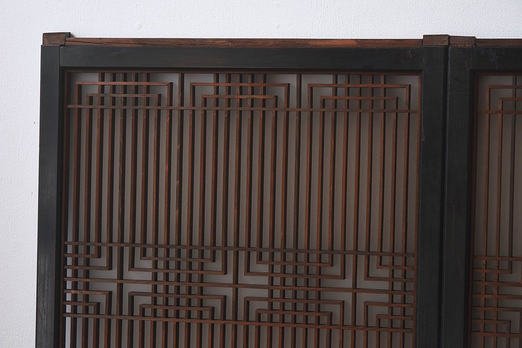 【T様ご成約分】昭和期 細かな組子が美しい書院ガラス戸4枚セット(欄間、引き戸、窓)