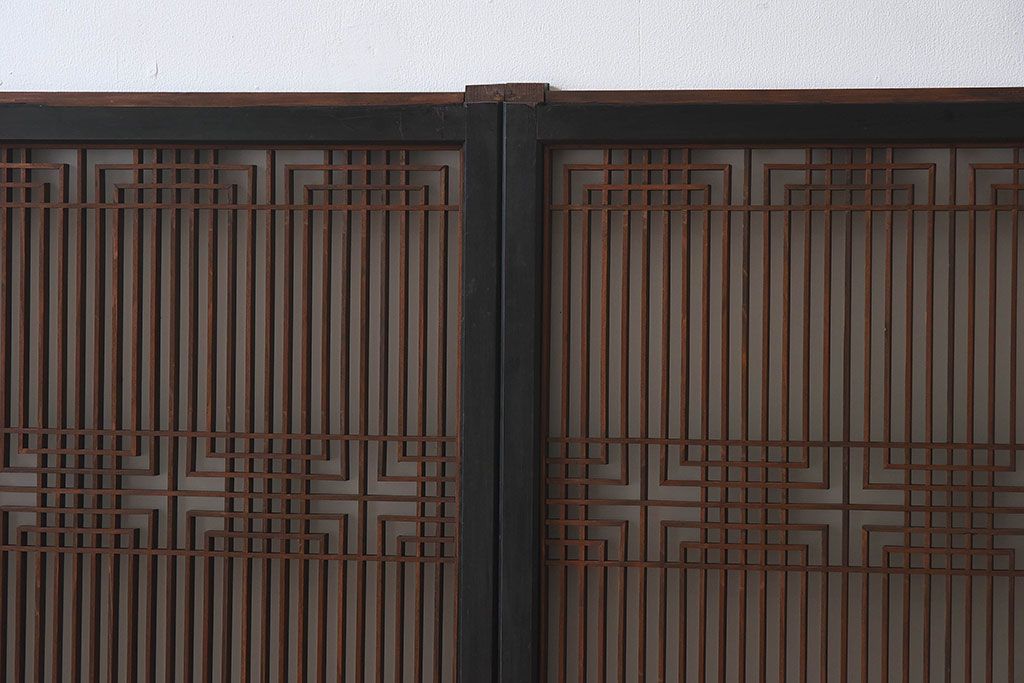 【T様ご成約分】昭和期 細かな組子が美しい書院ガラス戸4枚セット(欄間、引き戸、窓)