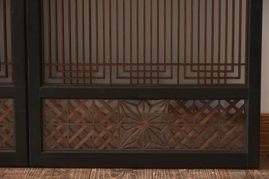 【T様ご成約分】昭和期 細かな組子が美しい書院ガラス戸4枚セット(欄間、引き戸、窓)