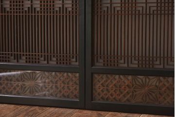 【T様ご成約分】昭和期 細かな組子が美しい書院ガラス戸4枚セット(欄間、引き戸、窓)