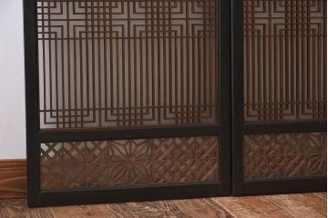 【T様ご成約分】昭和期 細かな組子が美しい書院ガラス戸4枚セット(欄間、引き戸、窓)