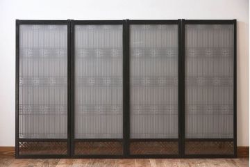 【T様ご成約分】昭和期 細かな組子が美しい書院ガラス戸4枚セット(欄間、引き戸、窓)