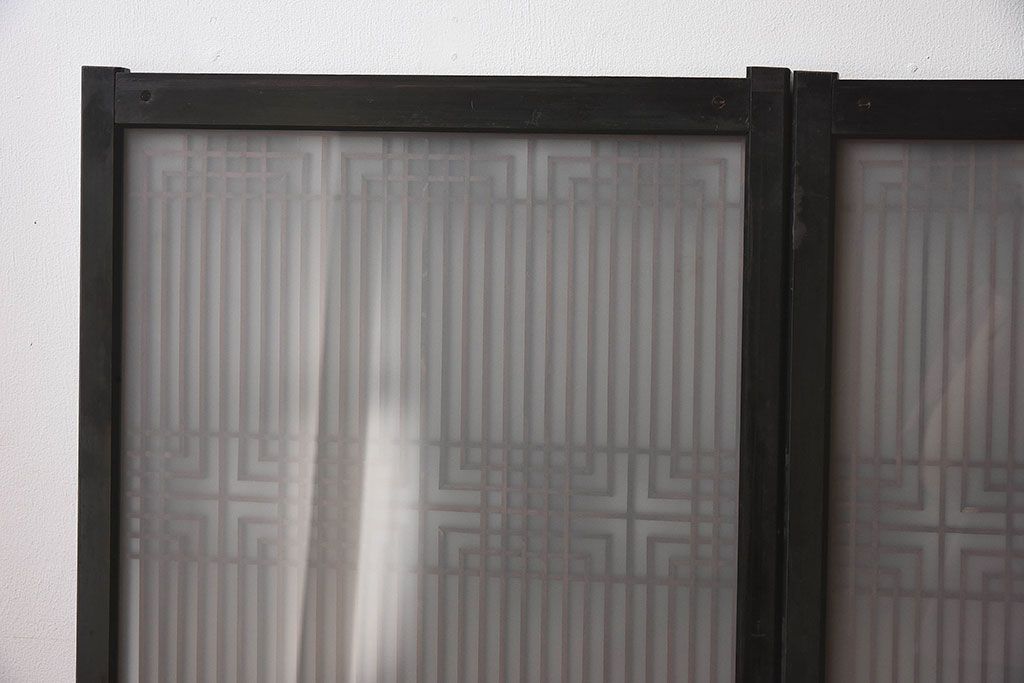 【T様ご成約分】昭和期 細かな組子が美しい書院ガラス戸4枚セット(欄間、引き戸、窓)