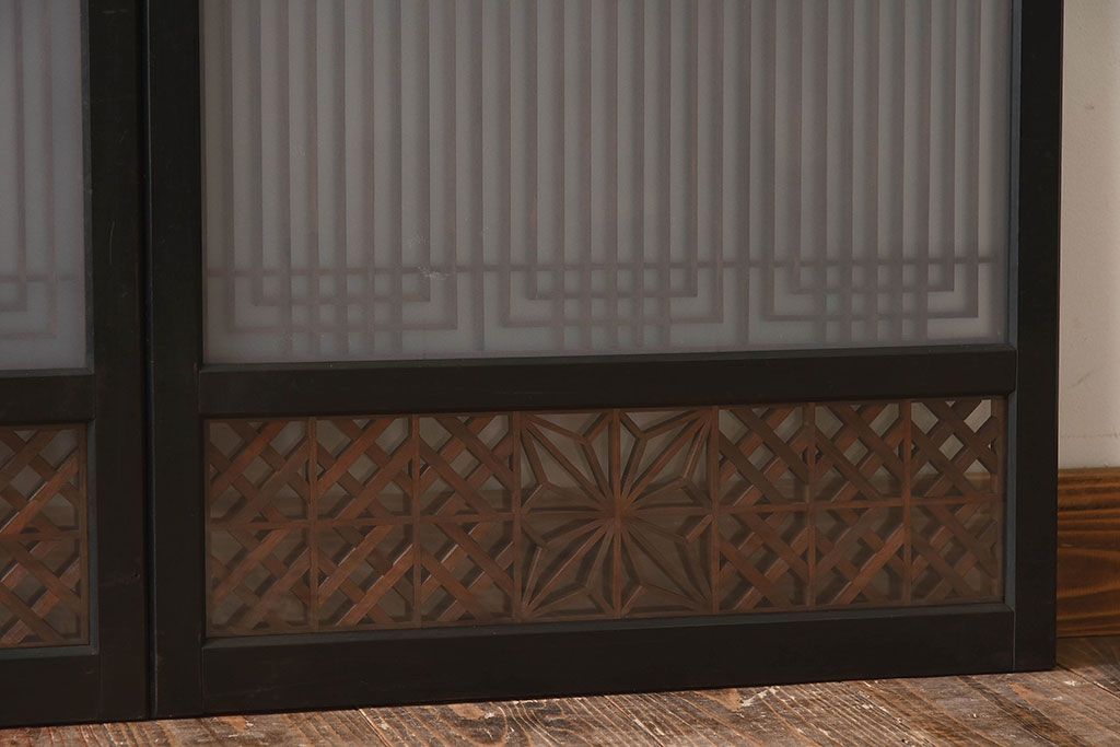 【T様ご成約分】昭和期 細かな組子が美しい書院ガラス戸4枚セット(欄間、引き戸、窓)