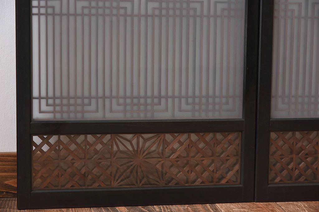 【T様ご成約分】昭和期 細かな組子が美しい書院ガラス戸4枚セット(欄間、引き戸、窓)