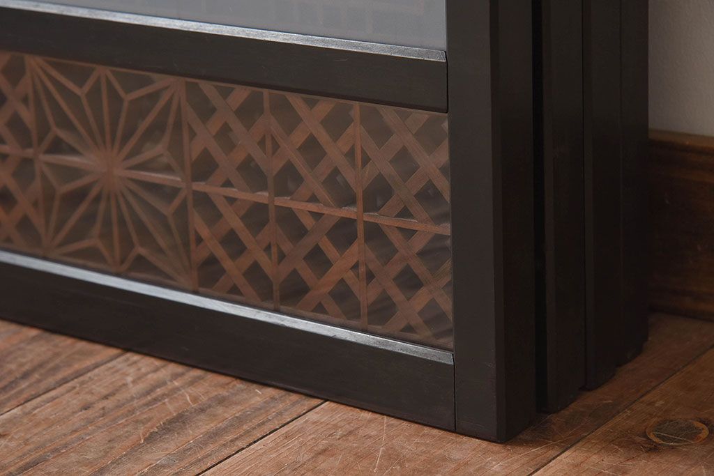 【T様ご成約分】昭和期 細かな組子が美しい書院ガラス戸4枚セット(欄間、引き戸、窓)