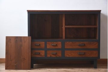 ペイント家具　和モダンなアンティークサイドキャビネット(収納棚、食器棚、戸棚)